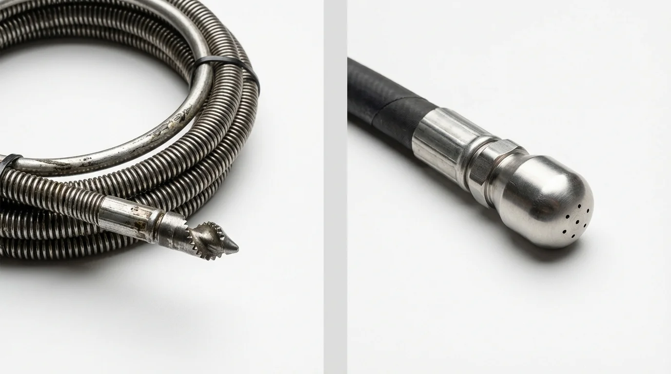 Drain snake cable and hydro jetting nozzle used for drain cleaning in Deming, NM