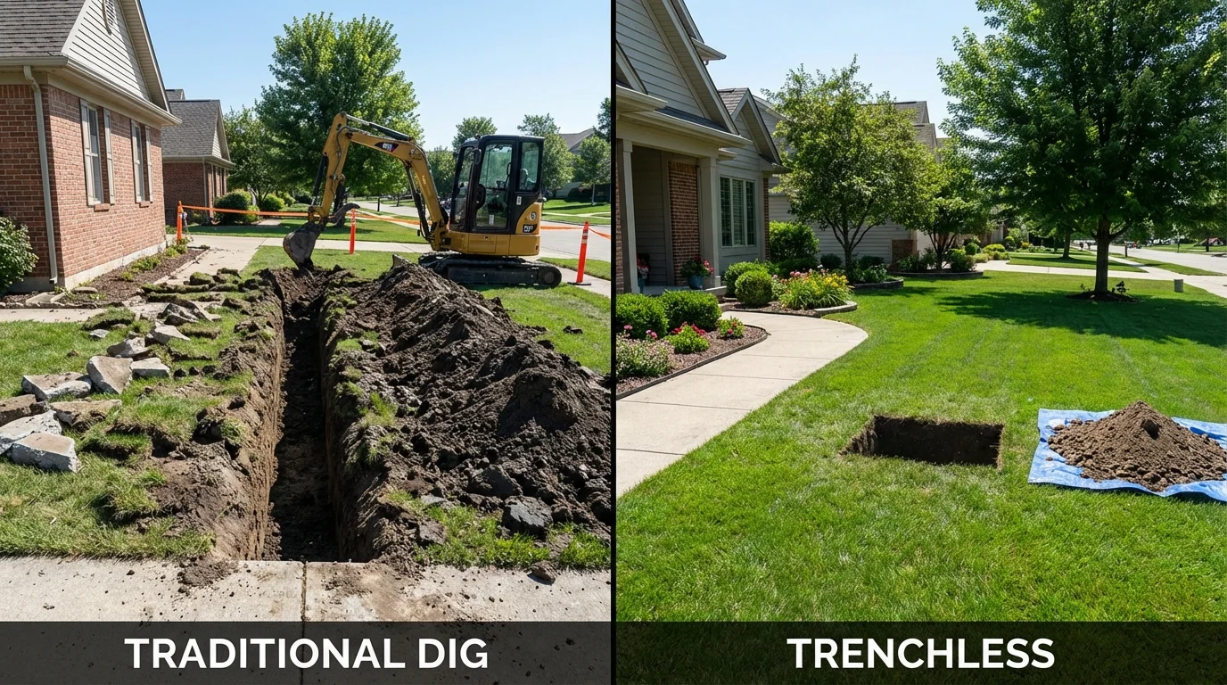 Trenchless sewer repair with minimal yard damage versus traditional excavation in Deming, NM